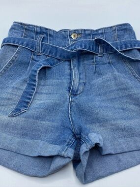 Paper Bag High Waisted Almost Famous Shorts Jean Denim Women's Belt 7 Blue
